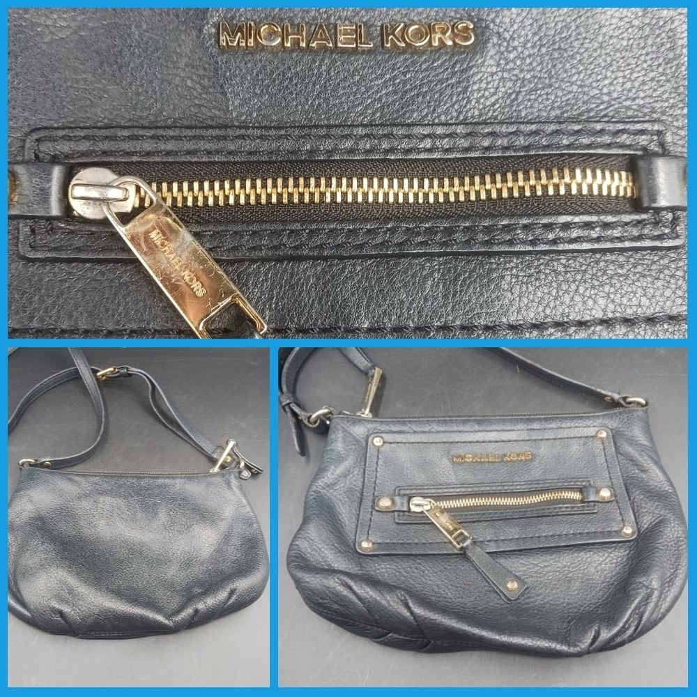 VTG Michael Kors Purse Black Genuine Leather Crossbody Goldtone Hardware